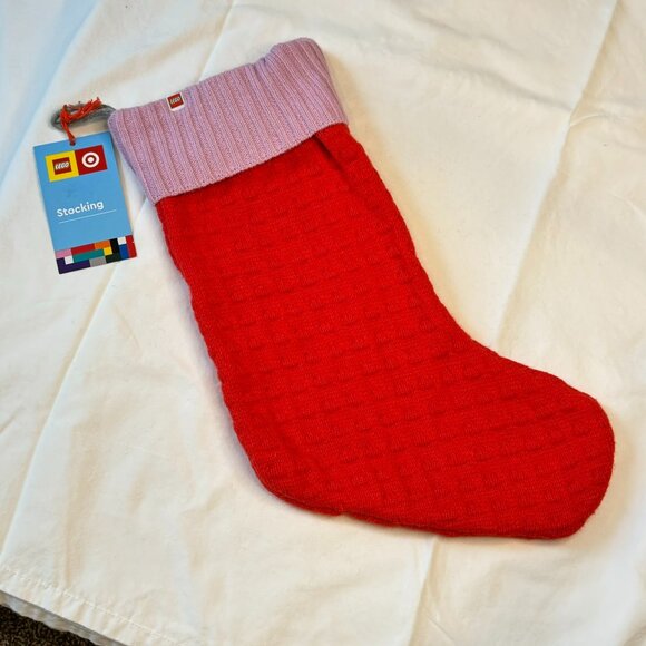 TWO Lego Target Christmas Stockings for d Holidays Red/Pink Blue/Gray NWT 20"x8" - Picture 1 of 4